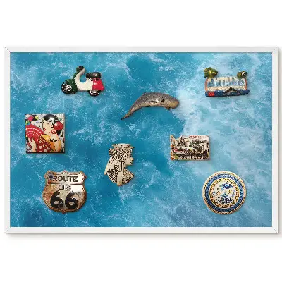 Tableau magnétique décoratif avec cadre motif Vagues bleues dynamique