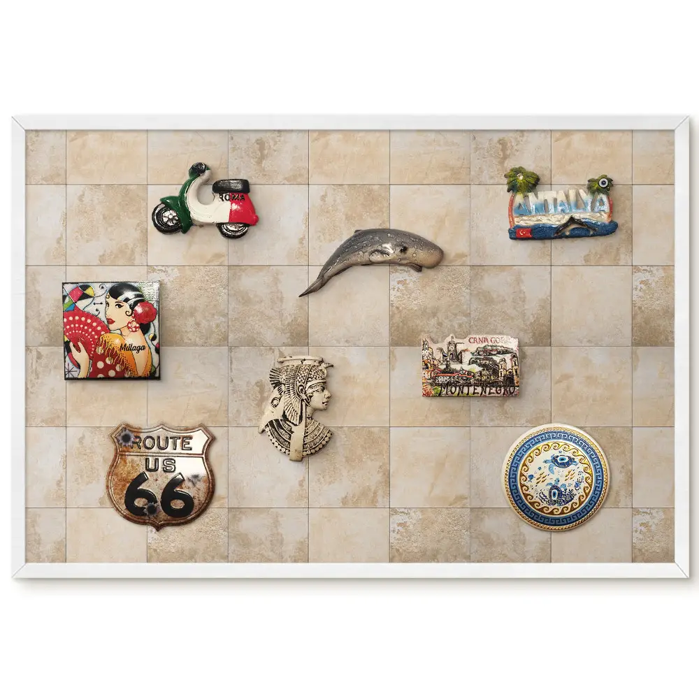 Tableau magnétique décoratif avec cadre dans des nuances de beige et de brun au motif naturel