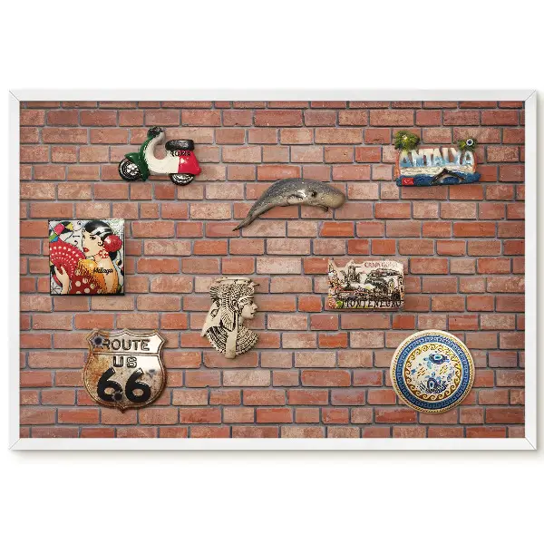 Tableau magnétique motif mur de briques aux teintes chaudes pour collection d'aimants
