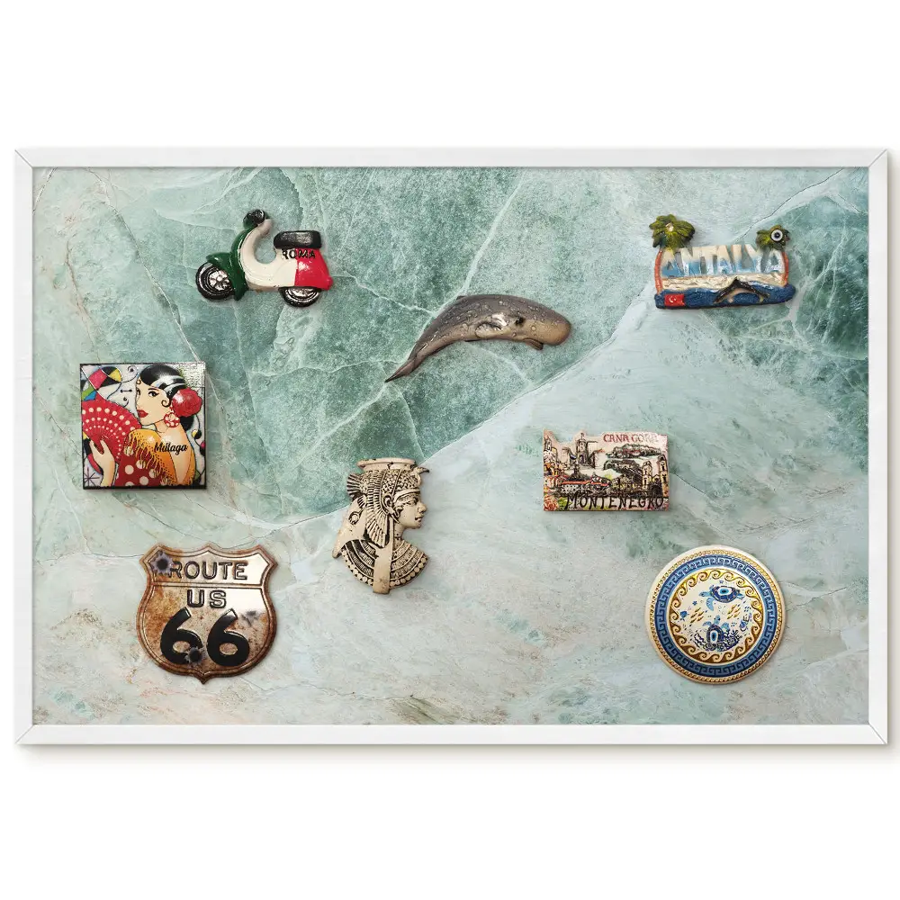 Tableau magnétique pour collection d'aimants aux motifs élégants verts et gris inspirés de la nature