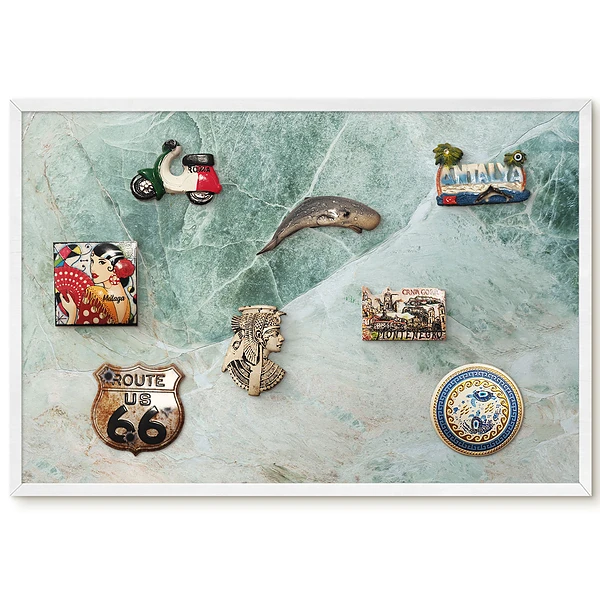 Tableau magnétique pour collection d'aimants aux motifs élégants verts et gris inspirés de la nature