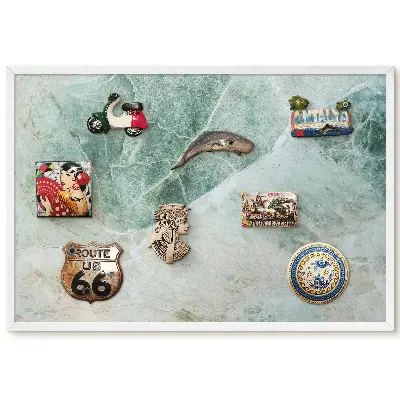 Tableau magnétique pour collection d'aimants aux motifs élégants verts et gris inspirés de la nature