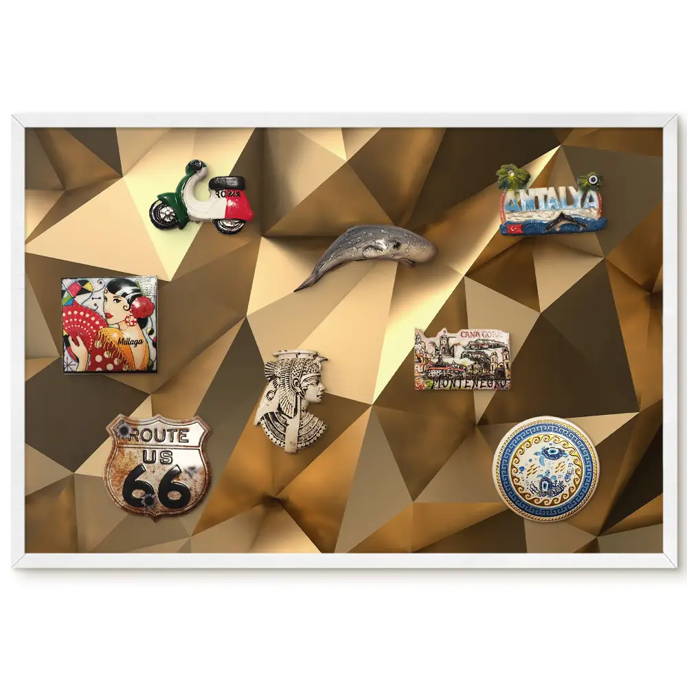 Tableau magnétique décoratif avec cadre motif cristaux géométriques aux couleurs chaudes