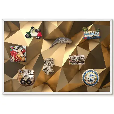 Tableau magnétique décoratif avec cadre motif cristaux géométriques aux couleurs chaudes