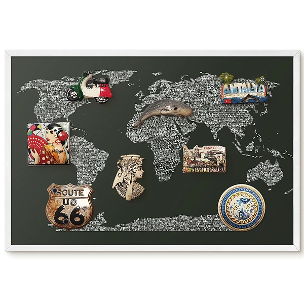 Tableau magnétique carte du monde avec lettres