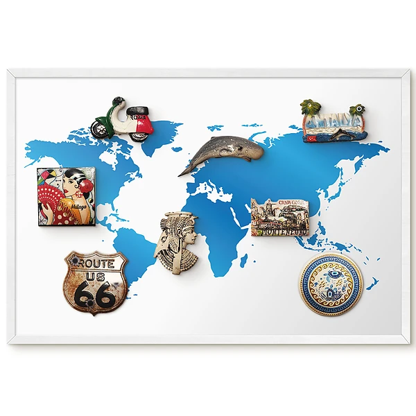 Tableau magnétique décoratif Carte du monde aux nuances de bleu