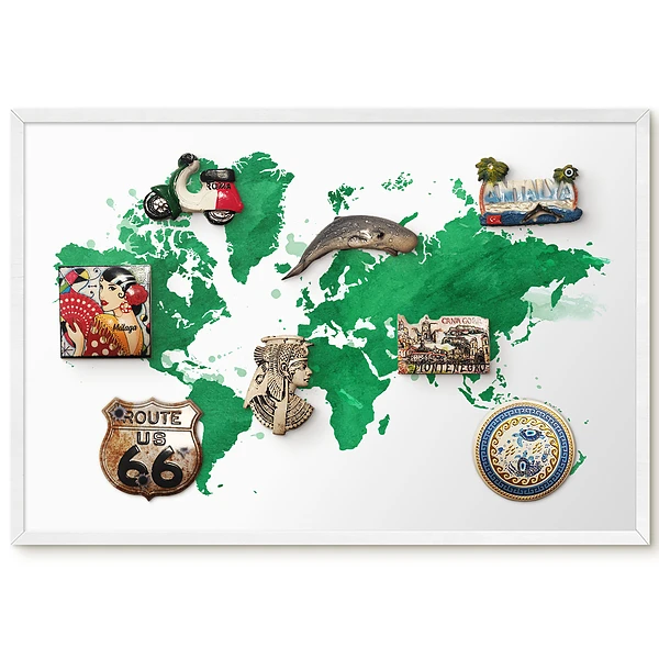Tableau magnétique carte aquarelle tons vert pour collection d'aimants