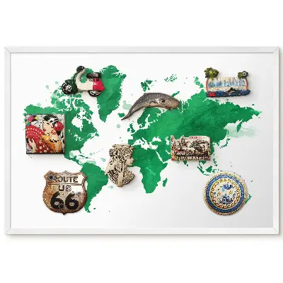 Tableau magnétique carte aquarelle tons vert pour collection d'aimants