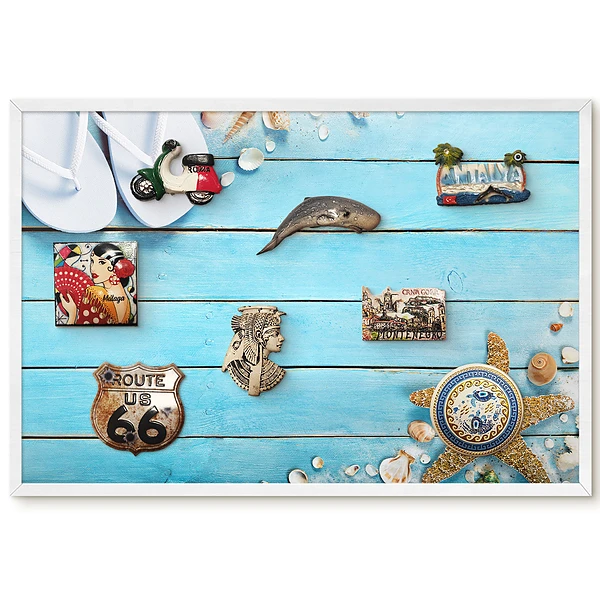 Tableau magnétique décoratif cadre ambiance bord de mer avec tongs et étoiles de mer
