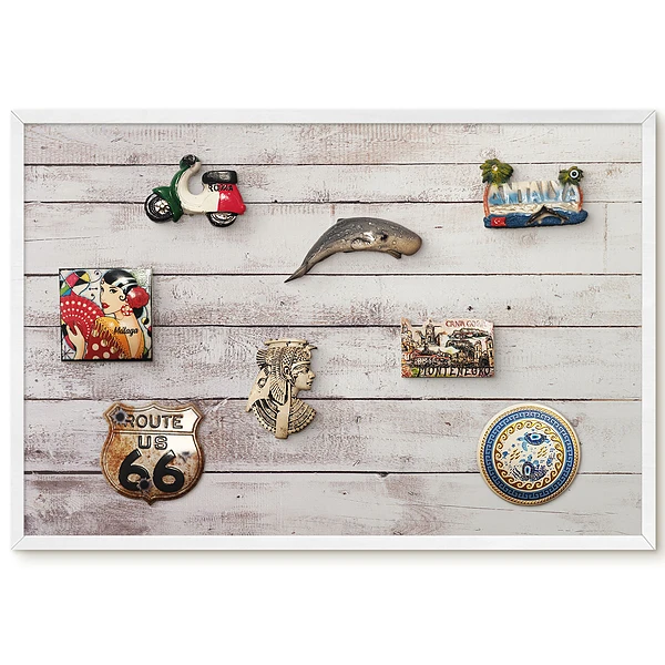 Tableau magnétique décoratif avec cadre motif planches de bois brut avec abrasions