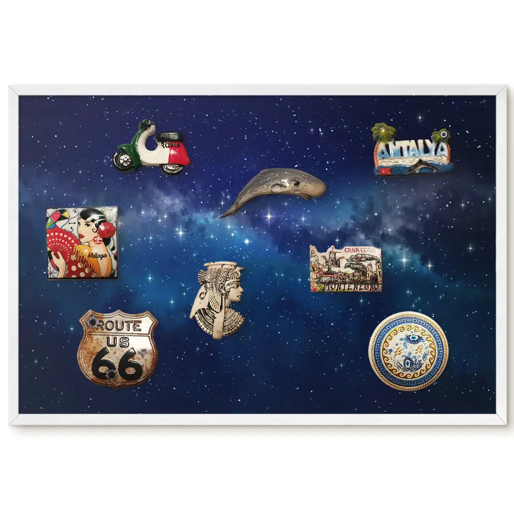 Tableau magnétique pour aimants motif espace étoilé dans les tons bleus