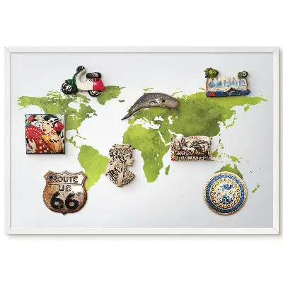 Tableau magnétique décoratif avec cadre motif carte du monde aquarelle verte