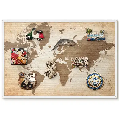 Tableau magnétique carte du monde vintage marron pour collection d'aimants