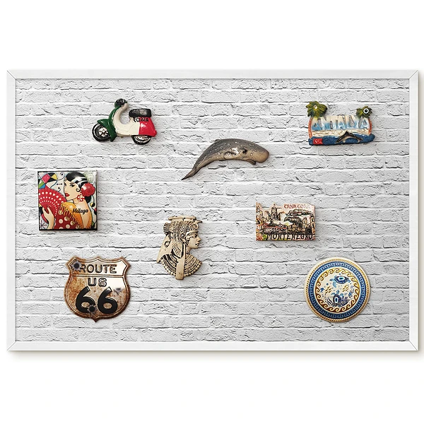 Tableau magnétique décoratif avec cadre motif briques blanches