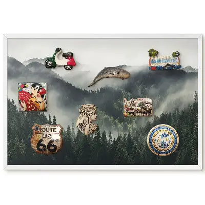 Tableau magnétique décoratif avec cadre Paysage brumeux de montagnes et de forêts