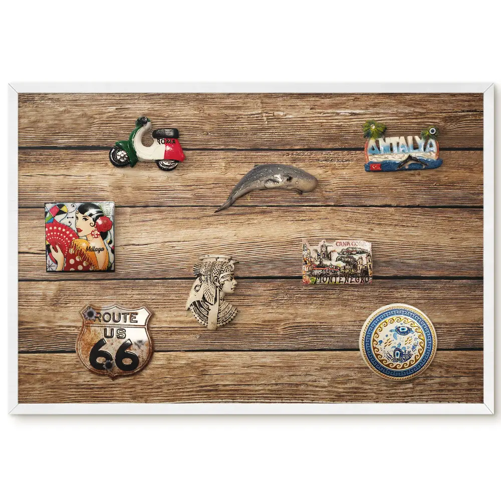 Tableau magnétique décoratif avec cadre en plastique effet grain de bois