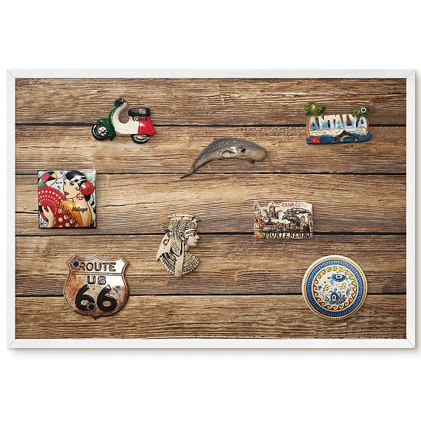 Tableau magnétique décoratif avec cadre en plastique effet grain de bois