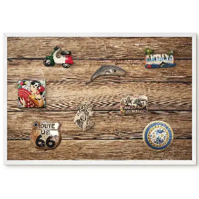 Tableau magnétique décoratif avec cadre en plastique effet grain de bois