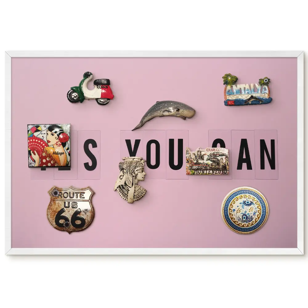 Tableau pour collection d'aimants avec lettrage de motivation rose minimaliste