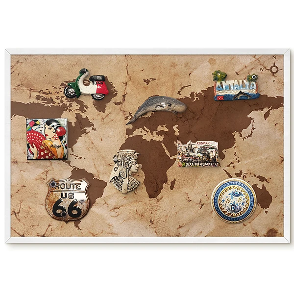 Tableau magnétique carte du monde dans les tons beige et marron