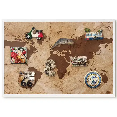 Tableau magnétique carte du monde dans les tons beige et marron
