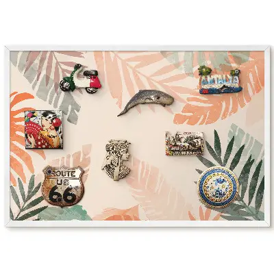 Tableau magnétique décoratif avec cadre motif feuilles aux couleurs pastel chaudes