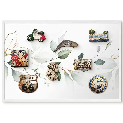 Tableau magnétique décoratif avec cadre motif feuilles aquarelles vertes et grises