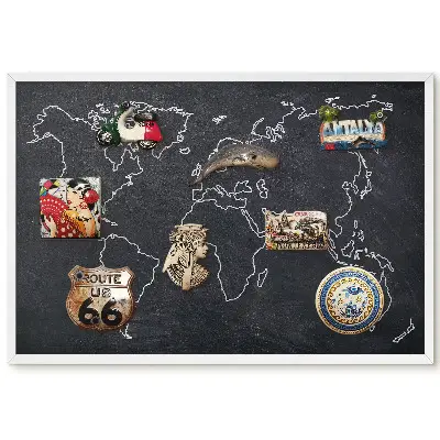 Tableau magnétique carte du monde sur fond sombre