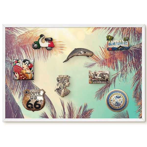 Tableau magnétique pour collection d'aimants motif palmiers tropicaux au soleil