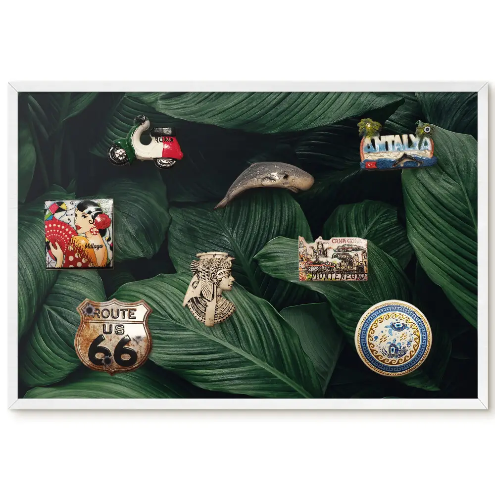 Tableau magnétique décoratif motif feuilles vertes aux détails foisonnants