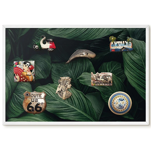 Tableau magnétique décoratif motif feuilles vertes aux détails foisonnants