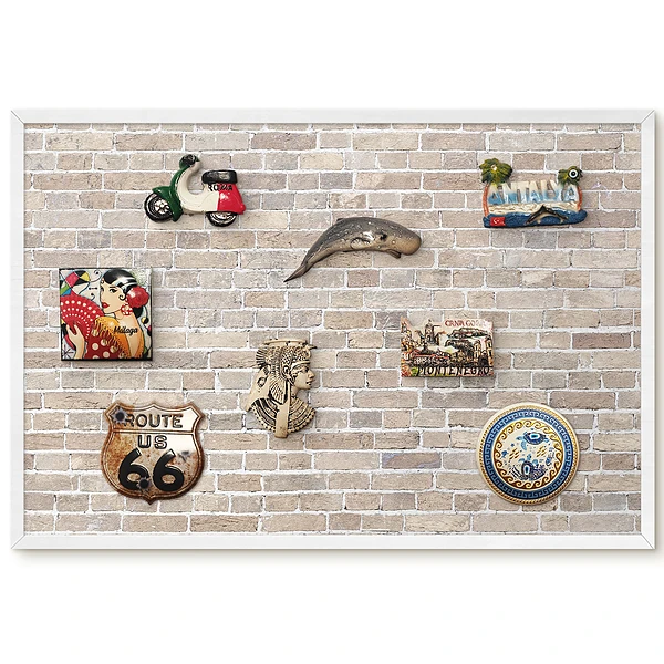 Tableau magnétique motif mur de briques beiges