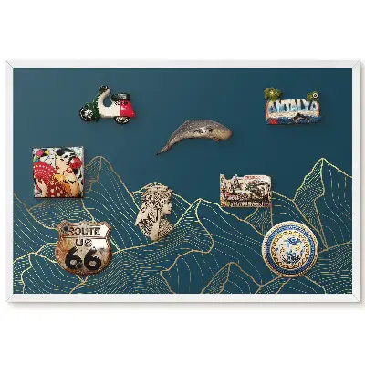 Tableau magnétique décoratif avec cadre motif montagne minimaliste sur fond sombre