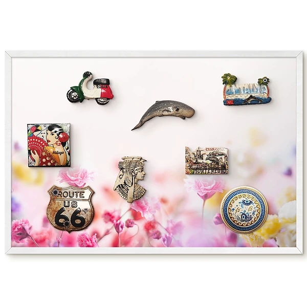 Tableau magnétique décoratif avec cadre motif Fleurs délicates aux teintes pastel