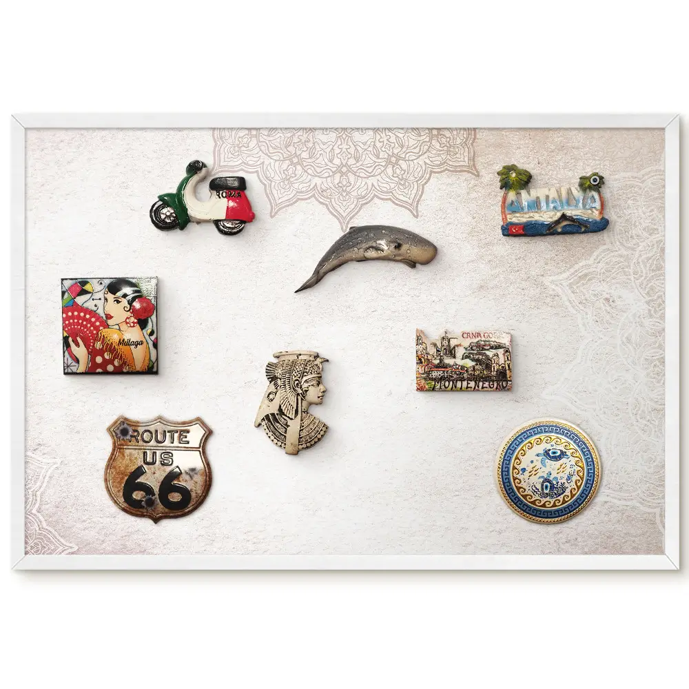 Tableau magnétique décoratif avec cadre motif ethnique crème