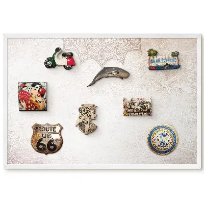 Tableau magnétique décoratif avec cadre motif ethnique crème