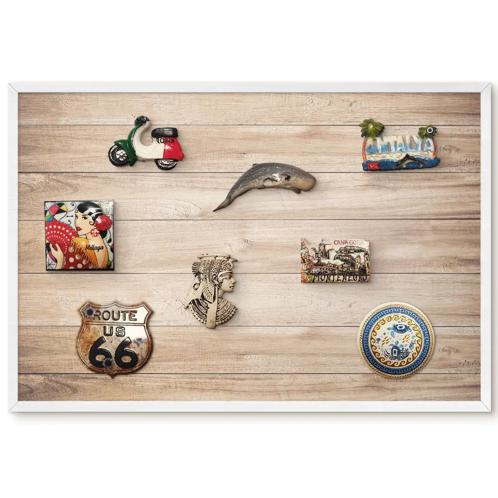 Tableau magnétique décoratif avec cadre motif planches de bois