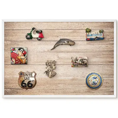 Tableau magnétique décoratif avec cadre motif planches de bois