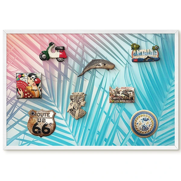 Tableau magnétique décoratif avec cadre motif feuilles de palmier aux couleurs pastel