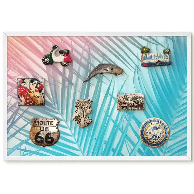 Tableau magnétique décoratif avec cadre motif feuilles de palmier aux couleurs pastel