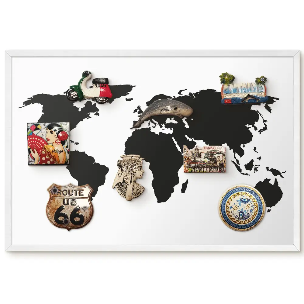 Tableau magnétique carte du monde élégant en noir et blanc