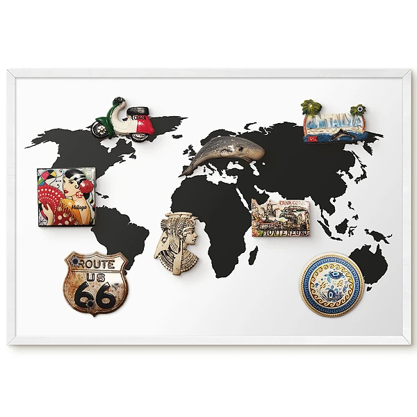 Tableau magnétique carte du monde élégant en noir et blanc