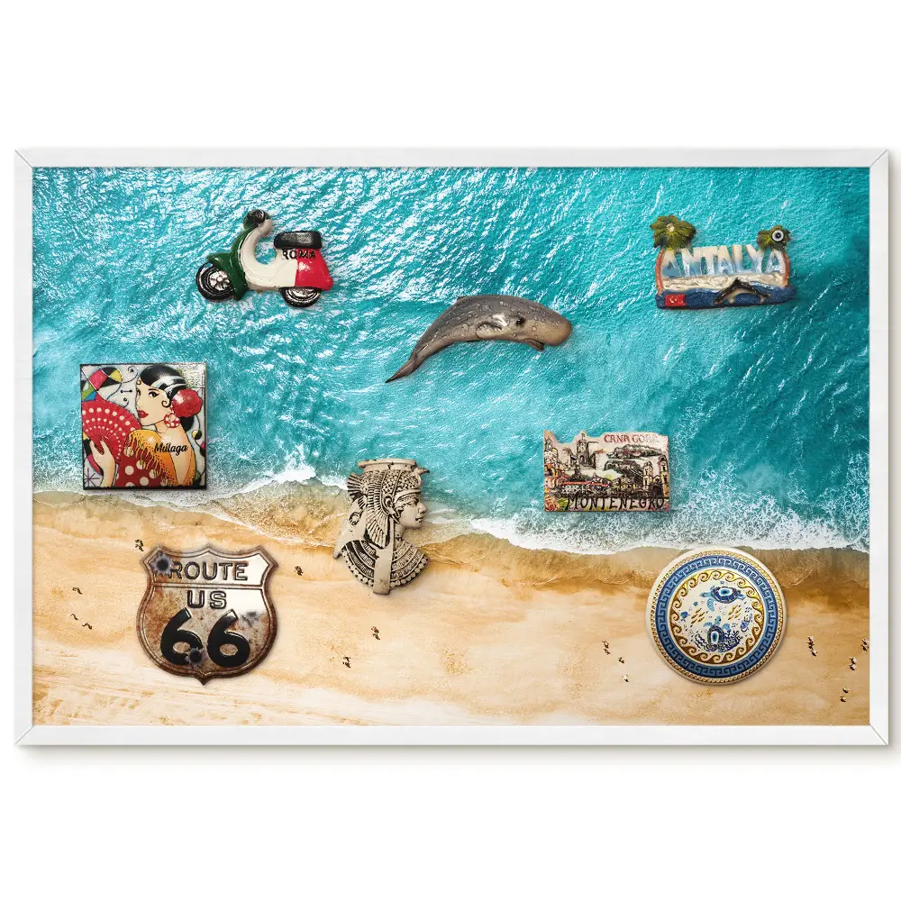 Tableau magnétique avec motif de plage au sable fin et vagues turquoise