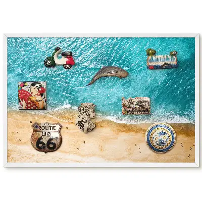 Tableau magnétique avec motif de plage au sable fin et vagues turquoise