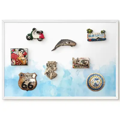 Tableau magnétique décoratif avec cadre motif paysage aquarelle bleu