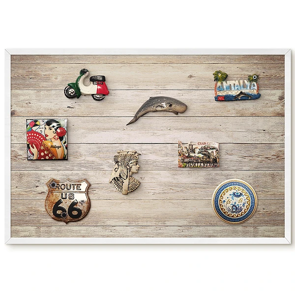 Tableau magnétique en bois rustique effet vieilles planches pour collection d'aimants