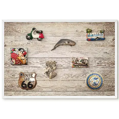 Tableau magnétique en bois rustique effet vieilles planches pour collection d'aimants