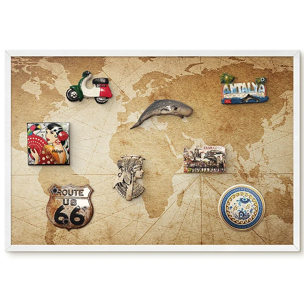 Tableau magnétique carte du monde dans des tons beiges chauds