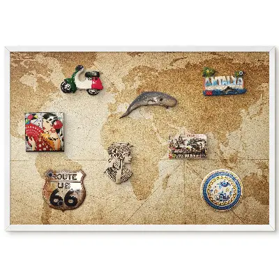 Tableau magnétique carte du monde dans des tons beiges chauds