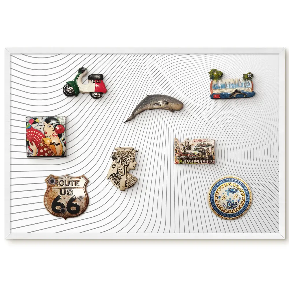 Tableau magnétique décoratif avec cadre motif lignes fluides dynamiques